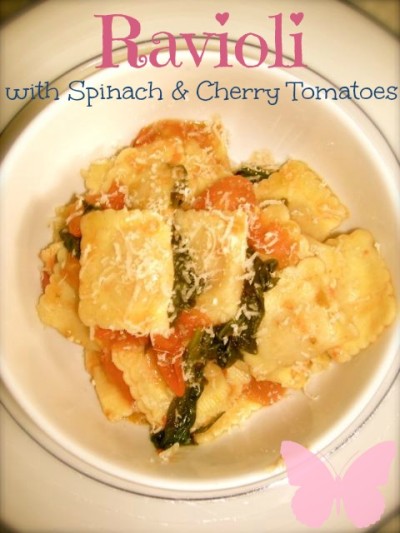 Ravioli with spinach and cherry tomatoes