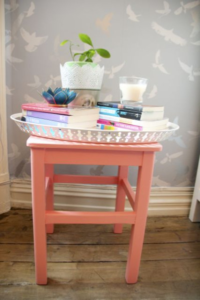 Coral Stool with Tray
