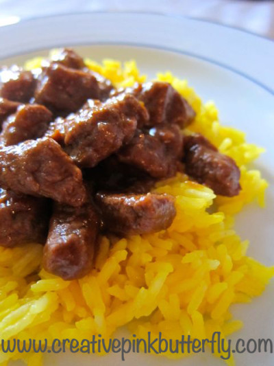Beef stew with coconut milk and turmeric rice recipe